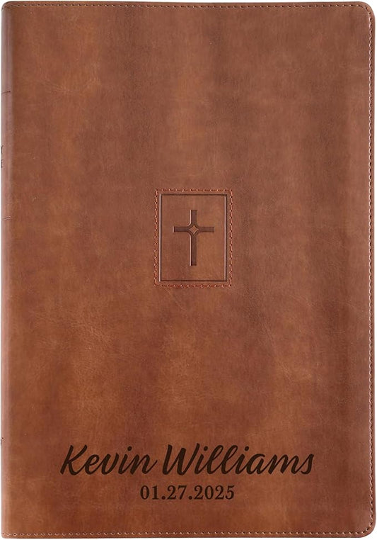 Personalized NIV Thinline Holy Bible Faux Leather Large Print Size | Custom with Name, Date or Text | Gift for Christian & Religious Celebrations | Brown