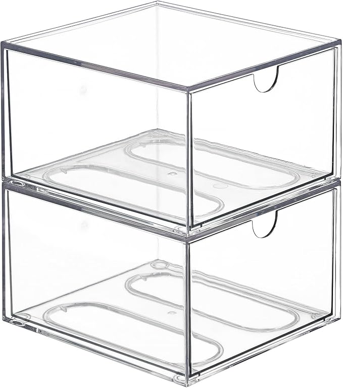 BTSKY Clear 3 x 5 Inch Index Card Storage Drawer Plastic Index Card Box for Office Desk Notecard Box Recipe Flashcards Holder, Recipe Notecard Storage Box Photo Holder Organizer, 2 Pack