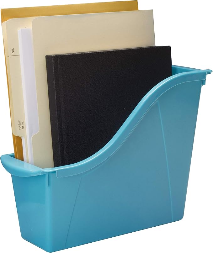 Storex Small Book Bin – Interlocking Plastic Organizer for Home, Office and Classroom, Assorted STEM, 6-Pack (70113A06C)