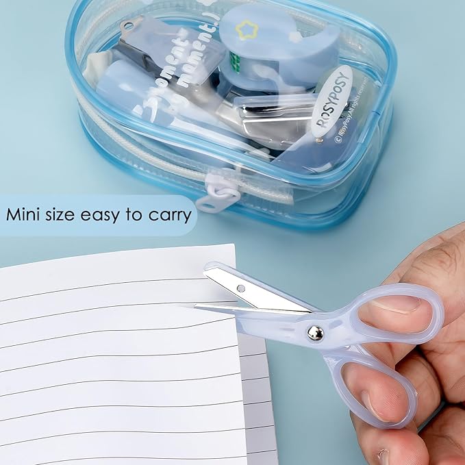 7PCS Office Supplies Kit - Mini Size for Portability, Set for Convenient and Efficient Office Work, Back to School, Mini Stationery Organizer Set: Compact Scissors, Hole Punch, Portable