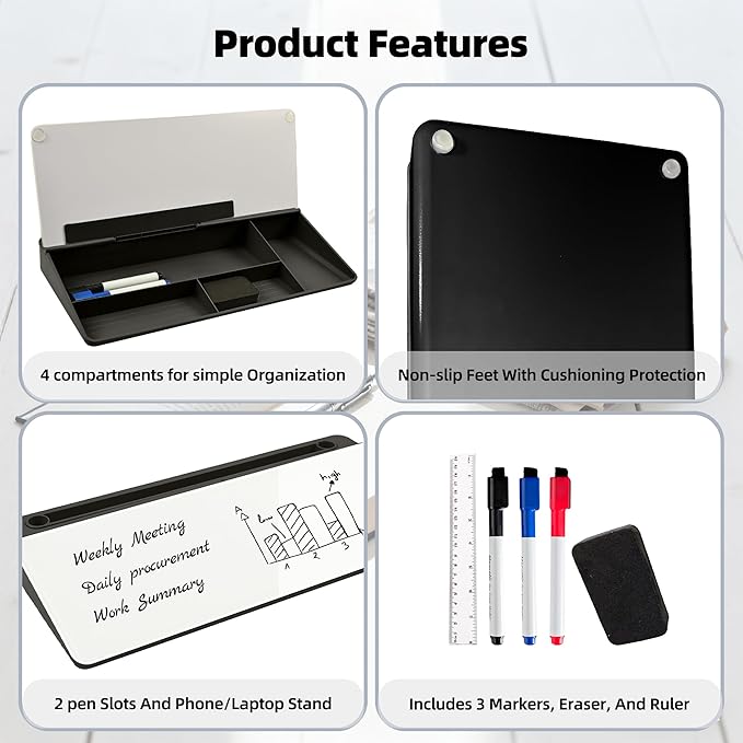 Desktop Whiteboard, Glass Dry Erase Board, Desk Board Buddy,Computer Keyboard Stand,Desk Whiteboard Organizer for Home,Office,School Supplies(Black)