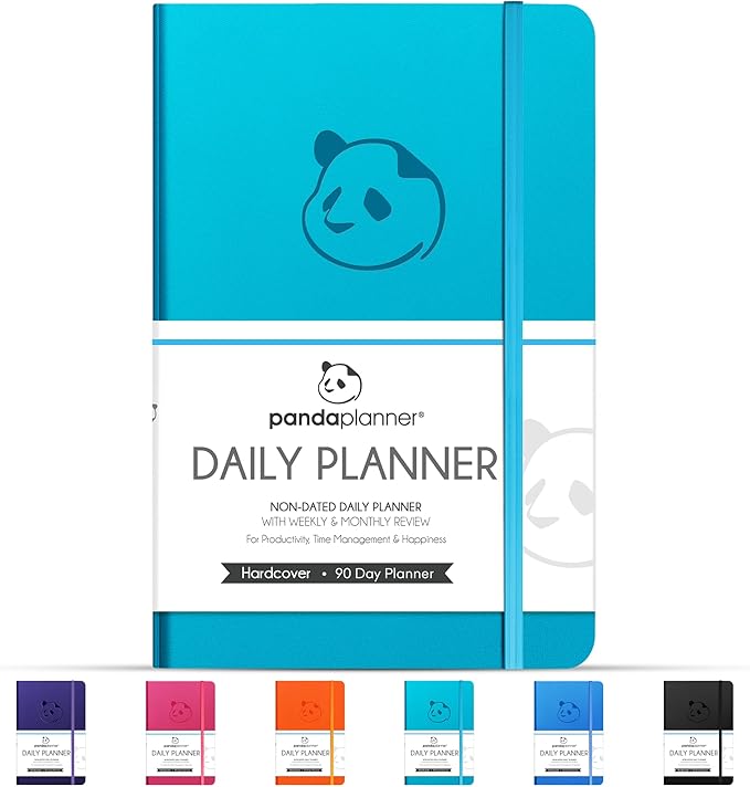 Panda Planner Classic A5 Daily Planner 2026 – Undated Daily Monthly & Quarterly Planner with Hourly Schedule, To Do List, Goal Planner, Habit Tracker, Gratitude Journal & Productivity Organizer – Cyan Blue