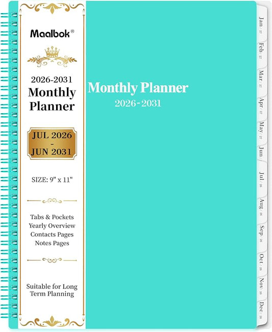 2026-2031 Monthly Planner/Calendar - Jul 2026 - Jun 2031, 5 Year Monthly Planner 2026-2031 with Tabs & Celebrity Quotes, 9" x 11", Famous Quote, Two-Side Pocket, Suitable for Long-Term Planning, Green
