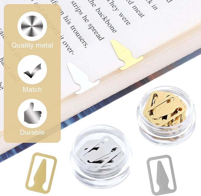 100Pcs Book Line Markers, Gold/Silver Metal Bookmarks Tin Mixed Metals Book Page Markers Book Marker Clips Book Annotation Supplies for Teachers, Students, Readers