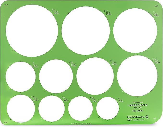 ALVIN, TD1201, Large Circles Guide Template, Drawing and Drafting Tool for Artists, Architects, Design and Drafting, 1.5" to 3.5" Scale