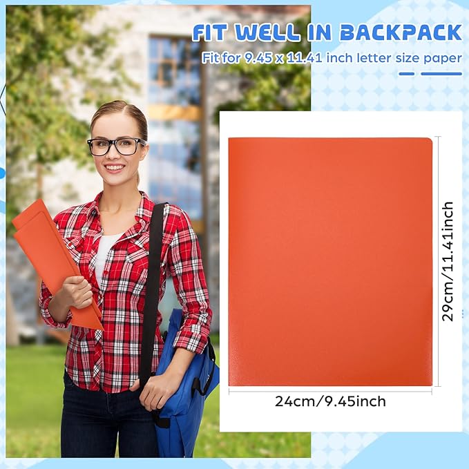 24 Pcs Orange Heavy Duty Plastic Folders 2 Pocket File Folder Fit Letter Size for Home Office School Communication Presentation Report Sheet Protectors (Orange)