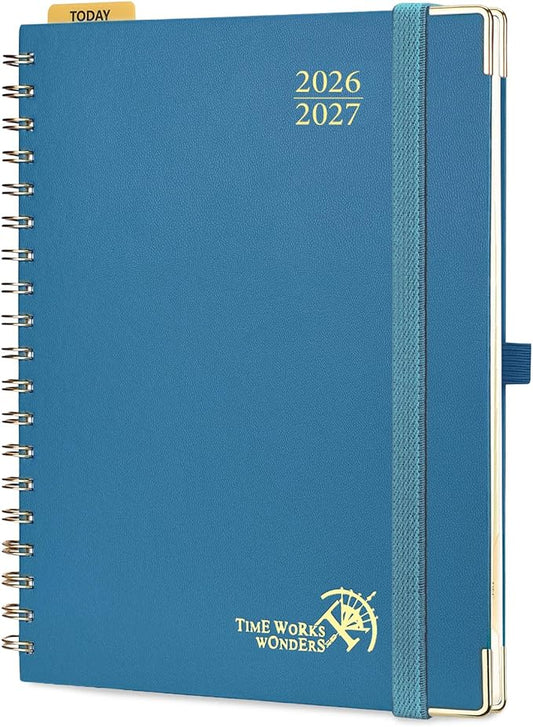 POPRUN 2026-2027 Academic Year Weekly and Monthly Planner Calendar,Jul 2026 - Jun 2027，10" x 8"， Daily Agenda Book & Appointment Book with Hourly Schedule, Tabs, Hardcover, School and Office Supplies - Night Sky Navy Blue