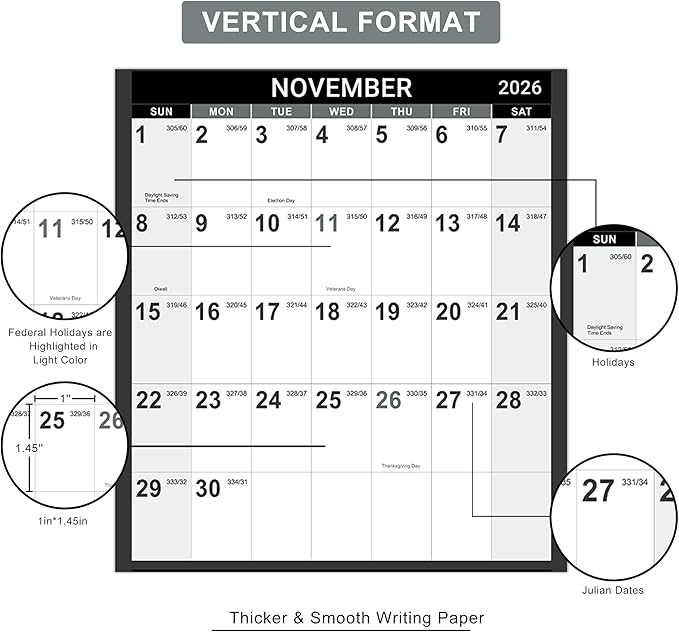 2026-2027 Yearly Wall Calendar - Calendar 2026-2027, July 2026 - June 2027, 34.4" x 22.8"(Open), Yearly Wall Calendar 26-27, Vertical Layout, Double-Sided Round Stickers, Large Calendar - Black