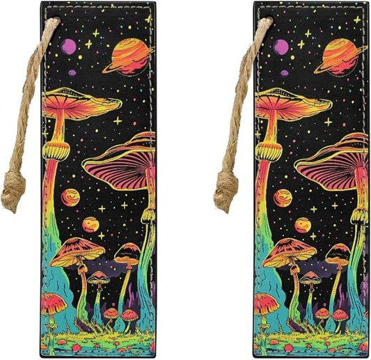 Bookmarks for Book Lovers Bookmark Magic Mushrooms 2 PCS Leather Bookmarks for Women, Men, Book Lovers, Page Markers for Students Teachers Reading
