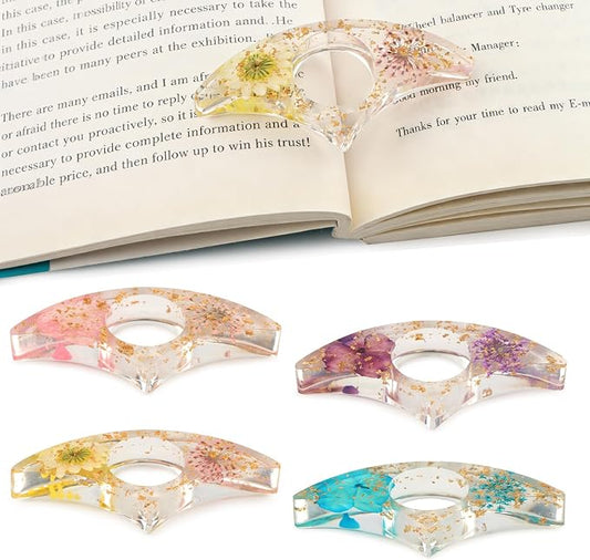 4 Pcs Thumb Book Page Holder Dried Flower Resin BookPage Holders for Reading, Finger Ring Opener Bookmark Thumb Page Opener Holder Book Accessories for Reading Lovers