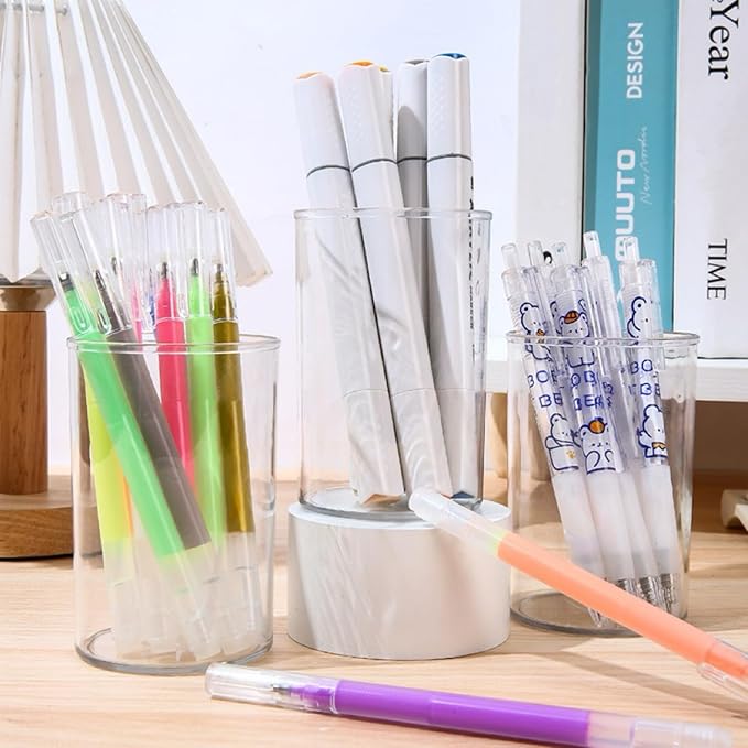 Yimy 8 Pack Acrylic Pen Holder, Round Pencil Organizer for Desk, Clear Makeup Brush Holder, Pencil Cup Pen Organizer for School Office Stationery