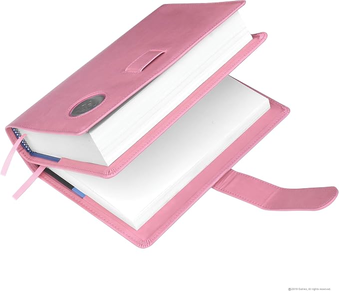 GALILEO® Double AA Big Book Cover & 12 Steps & 12 Traditions | Medallion Holder | AA Gift | Alcoholics Anonymous | PU Leather | AA Book Covers for Hardcover (Plain/Coin Pocket/Pink)