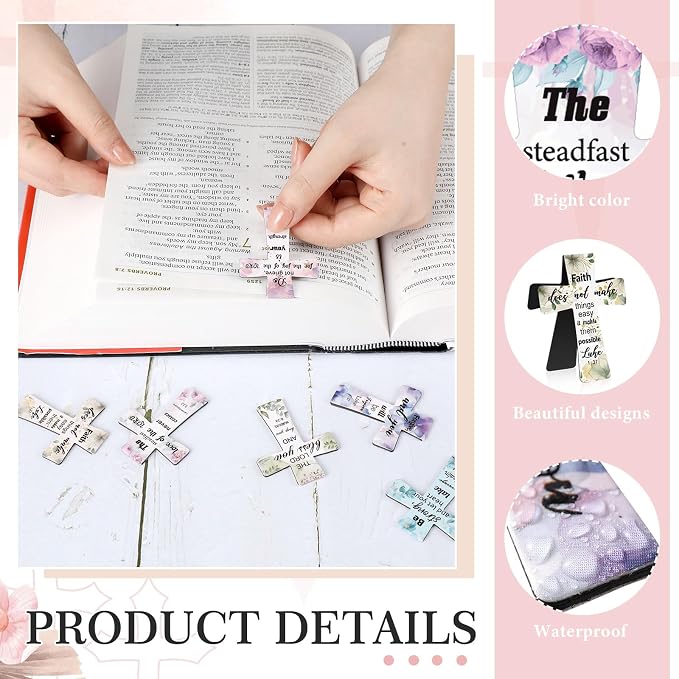 Resurhang 24 Pcs Magnetic Bookmarks Christian Cross Magnetic Page Markers Religious Bible Verses Bookmarks for Mother's Day Women Student Church Study Group Graduation Coworker Team (Watercolor)
