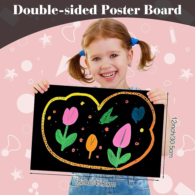 10 Pcs Black Poster Board Paper 12x18, ROOKEA Vision Boards Posterboard Bulk for School Projects Classroom Arts Craft Presentations Drawing Scrapbooking Blank Graphic Display