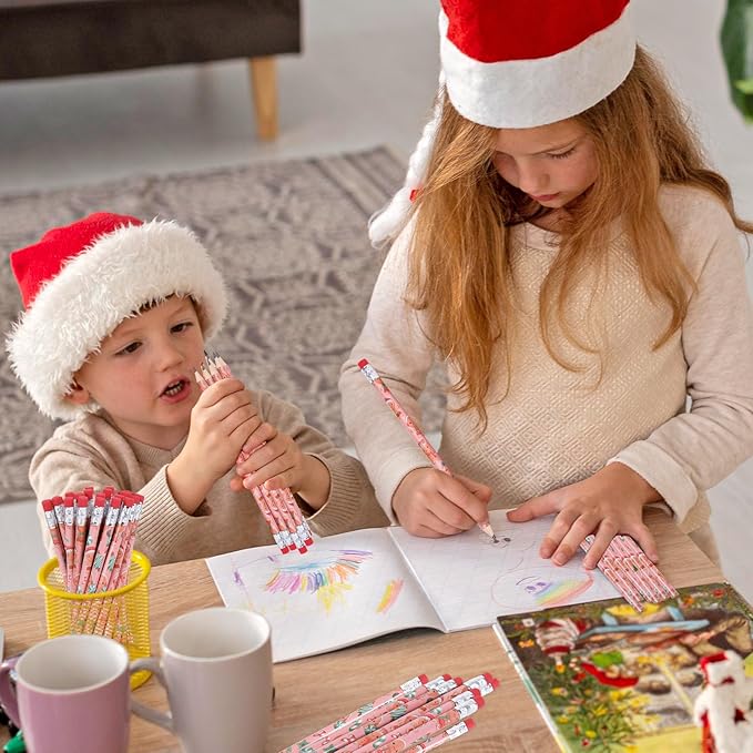 Whaline 36Pcs Christmas Pencils with Erasers Pink Gingerbread Man Writing Pencil Cute Cartoon Holiday Wood Pencil for Xmas Winter Stationery Party Favors Classroom Office School Stocking Stuffers Gift