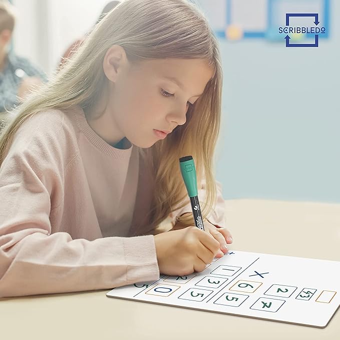 2 Pack Dry Erase Long Multiplication Board 9"x12" Double Sided Practice Whiteboard with 2x1 & 2x2 Digit Multiplication for Home, School, Classroom, Kids, Students Math Manipulatives Lapboard