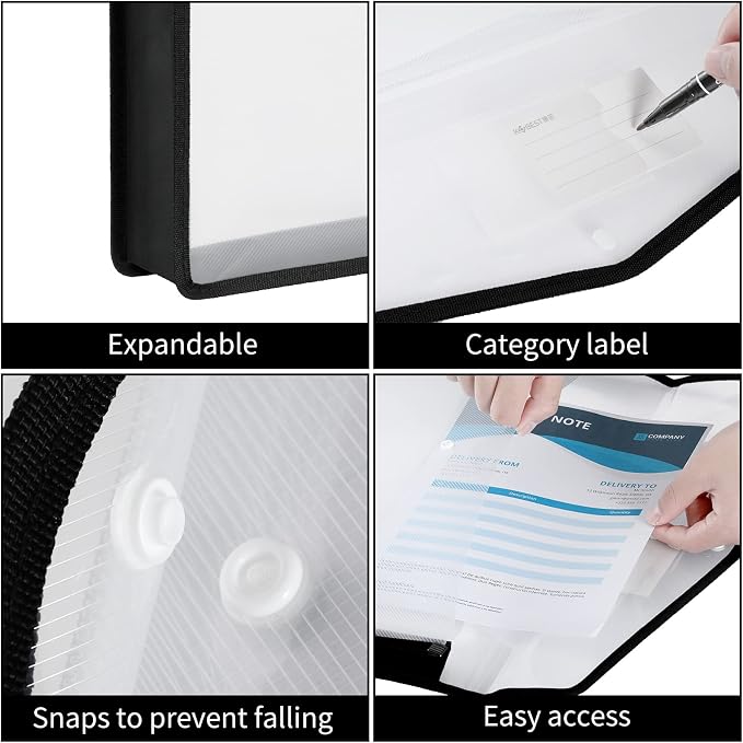 3 Pcs 11 x 17 Inch Expandable Tabloid Size Document Folder with Label A3 Plastic Folders for Documents Expanding File Wallet Envelope Size (3, Black)