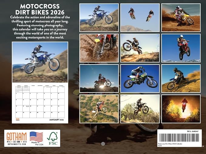 Motocross Dirt Bike Calendar 2026 Dirtbike Motorcycle Monthly Wall Calender 12 Month | American Made In The USA