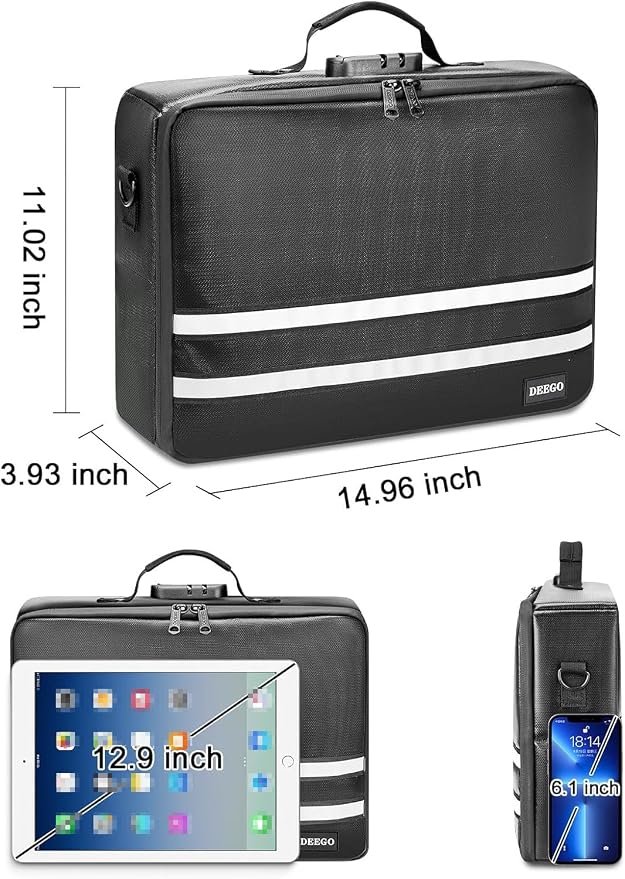 DEEGO Fireproof Document Organizer With Lock, Waterproof File Organizer for Important Document Folder, File Paper, Certificate, Passport, Portable Fireproof Safe Bag for Office Storage, Travel, Gifts