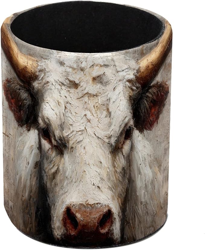 Watercolors Highland Cow Pen Holder Pencil Organizer for Desk, 3.1” x 3.1” x 3.9” Pencil Cup Office Supplies, Large Capacity Cute Pen and Makeup Brush Holder for Desktop, Home, School