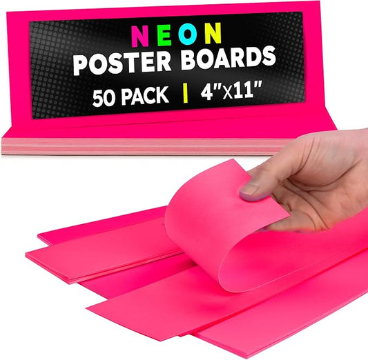 Hygloss Medium Poster Board 4x11 - 50 Neon Pink Single Color Bulk Pack - 10 Pt. Thickness Colored Poster Board Paper for Projects, Signs, Displays - Posterboard Multipack 4" x 11"