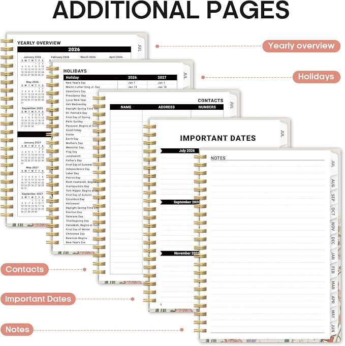 Planner 2026–2027, Academic Year Monthly & Weekly Calendar Book, Jul 2026–Jun 2027, Hardcover Organizer with Tabs, Student & Teacher Planner, 6.3" x 8.5", Bloom Planner