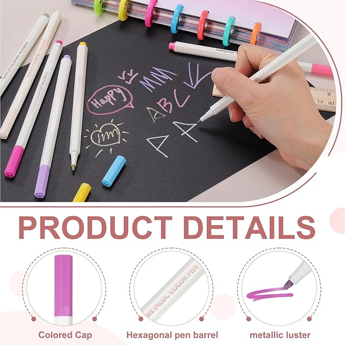 PATIKIL Metallic Marker Pens, 6Pcs Permanent Markers Medium Tip Quick Dry Paint Pen on Plastic Wood Stone Glass Canvas DIY Crafts Art Supplies for Drawing Writing Marking, Rose Red