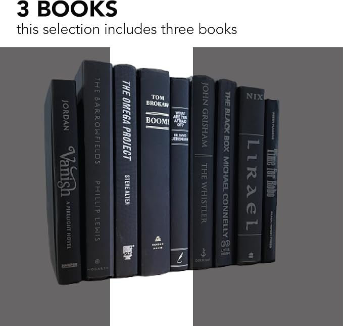 Decorative Accent for Home Decor – Real Books by Color® Interior Styling Piece for Bookshelf, Coffee Table, Design Display (Set of 3, Black Silver)