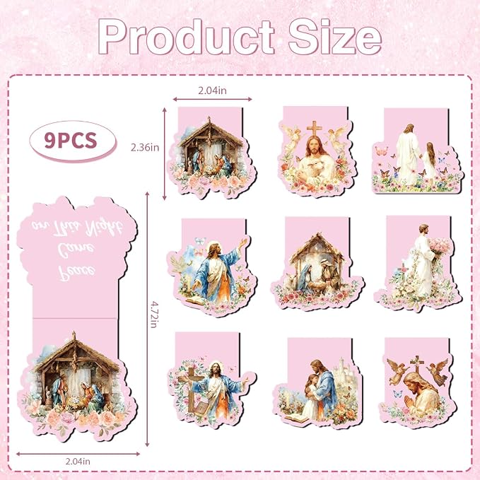 9 Pcs Magnetic Christian Bookmarks, Religious Bible Verse Jesus Bookmarks for Women, Flower Cross Magnet Book Markers for School Students Office Worker Church Reading Bible Study Supplies