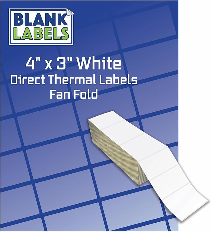 Blank Labels Direct Fanfolded Thermal Labels 4" x 3" Label 4000 Labels Per Stack with Perforations 2 Stacks per Case