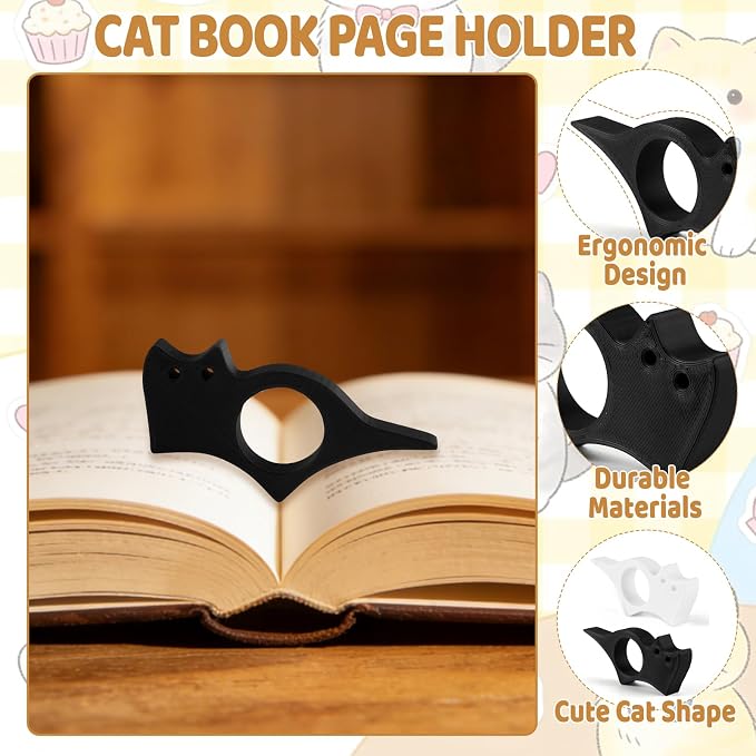 4Pcs Cat Bookmark Book Page Holder Funny Gifts for Men Women Cute Metal Book Mark Wood Thumb Book Page Holder Black Cat Reading Lover Gifts Accessories Unique Friend Coworker Teacher Birthday Gift