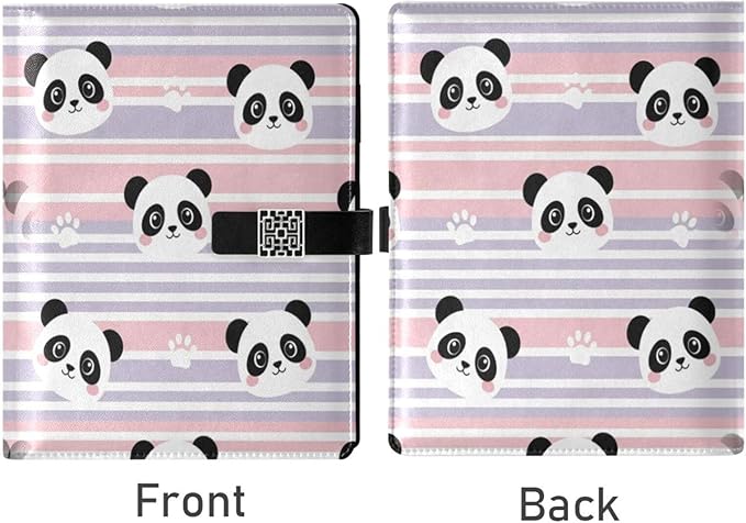 Panda Faces Stripes Pink Purple PU Leather Notebook A5 Binder 6 Ring Refillable Journal with Magnetic Buckle Closure Loose Leaf Travel Office Planner Budget Binder Notepad Portfolio