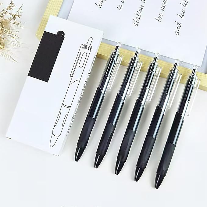 Gel pen, 0.5mm ink pen, click pen, quick-drying ink pen, 10 pieces (Black shell and black refill)