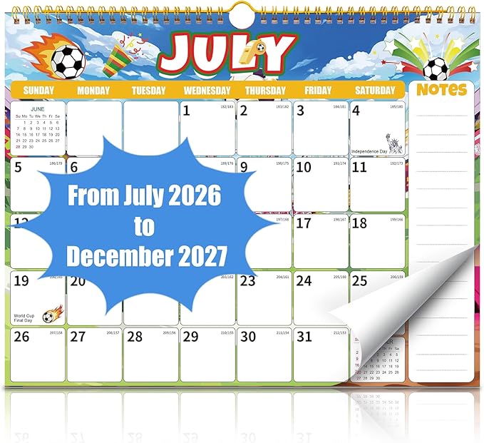 Wall Calendar 2026-2027 (July 2026 - December 2027) - 18 Month Large Hanging Calendar 14.57 x 11.42 Inches, Monthly Planner with Ruled Blocks, Thick Paper, Holidays, To-Do List & Notes for Home, Office, Classroom