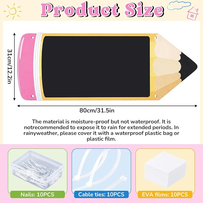 MotiMind 1 Pcs Giant Outdoor Chalkboard for Kids Suitable Indoor and Outdoor Use, Weatherproof Large Black Chalkboard Panels for Wall Back to School Decorations (Large Pencil)