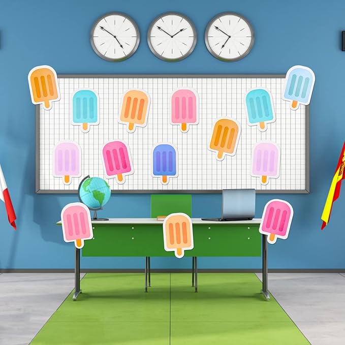 48 Pieces Ice Cream Cutouts Summer Bulletin Board Decorations Ice Pops Cut Outs Assorted Color Popsicle Shape Classroom Bulletin Board Decor for Kids School Office Supplies