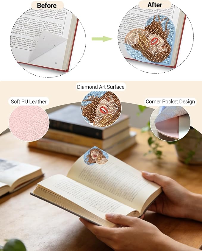 Taylor Diamond Art Bookmarks Set, 4PCS Heart Corner Diamond Painting Bookmarks for Book Lovers, Taylor Gifts for Girls, DIY Gem Art & Crafts, Diamond Art Taylor Merch for Women
