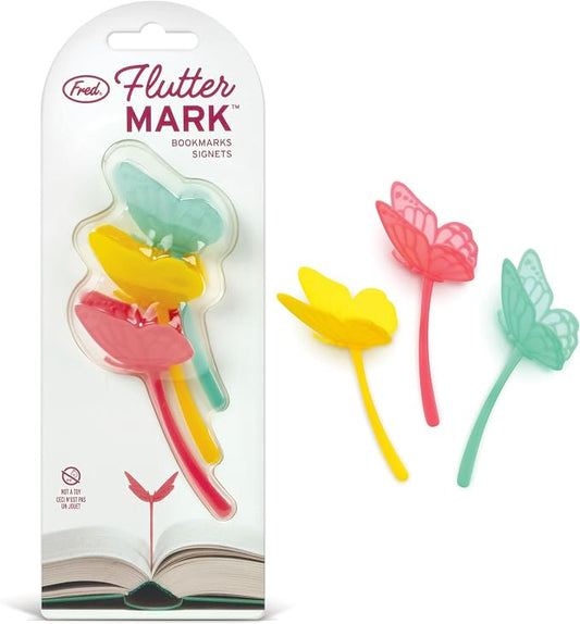 Genuine Fred FLUTTERMARKS Butterfly Bookmarks – Set of 3 Soft Silicone Page Markers – Vibrant and Flexible Bookmarks for Readers and Book Lovers