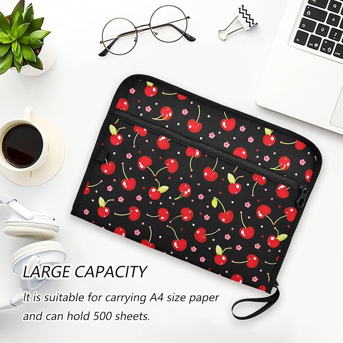 ALAZA Cherry Flower on Black 13 Pocket Expanding File Folder with Labels, Accordion File Folder File Organizer Letter A4 Paper for Office School Student