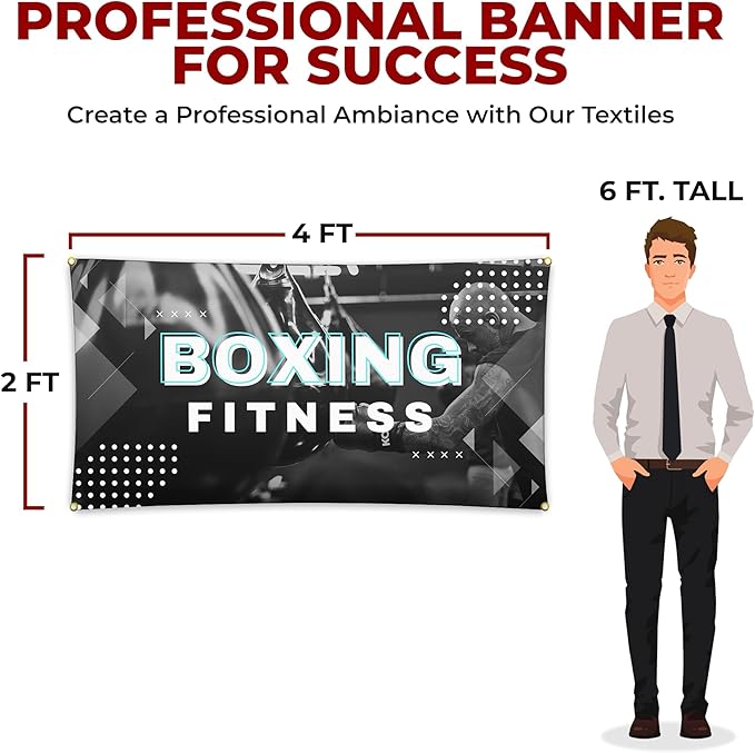 Boxing Fitness Large Banners and Signs for Outdoor by Mavis Printing-Polyester Banner with 4 Holes for Easy Hang Indoor & Outdoor|4x1 Feet HD Print Sign to Promote Church| Made in USA