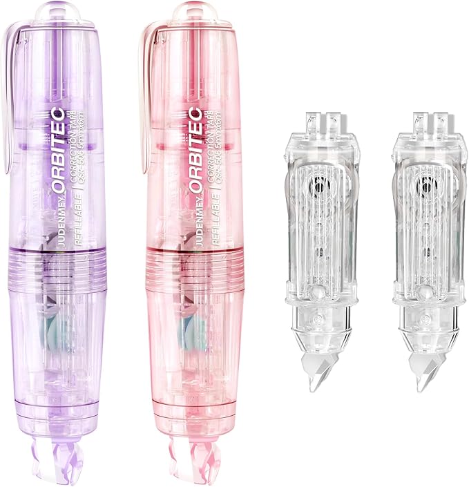 Refillable Retractable White Correction Tape,2PCS Cute White Correction Tape with 2 Extra Refills, Mini Aesthetic Pen Shaped Applicator with Easy to Use for School Office Supplies