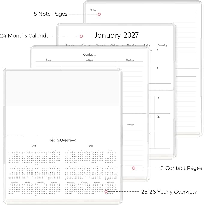 Pocket Calendar 2026-2027 for Purse, 2026-2027 Pocket Planner 24 Months with Soft Waterproof Cover and Premium Paper, 6.5" x 3.5", Floral