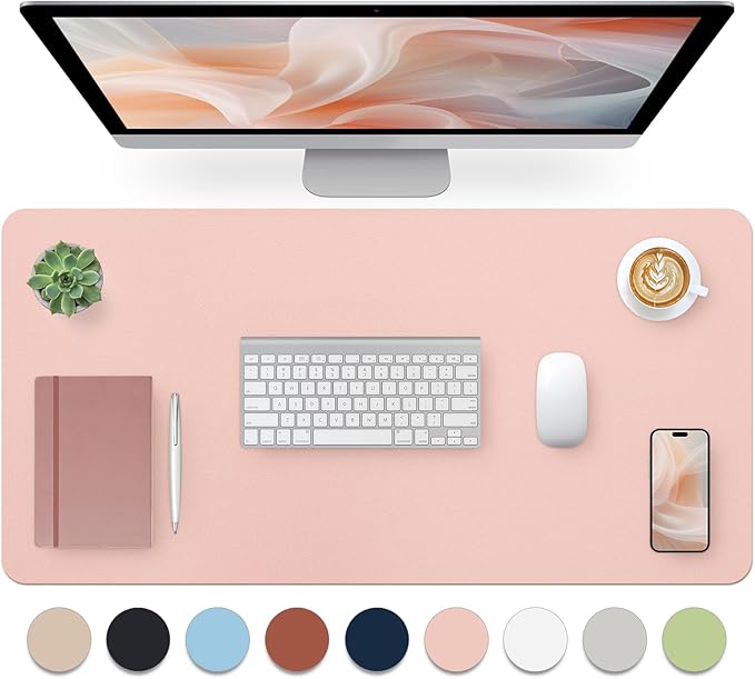 Bloss Pink Desk Mat, Waterproof Non-Slip Leather Desk Pad, Large Mouse Pad, Desk Writing Pad, Desk Mat for Keyboard and Mouse Desk Organizers and Accessories (31.5×15.7 Inches)