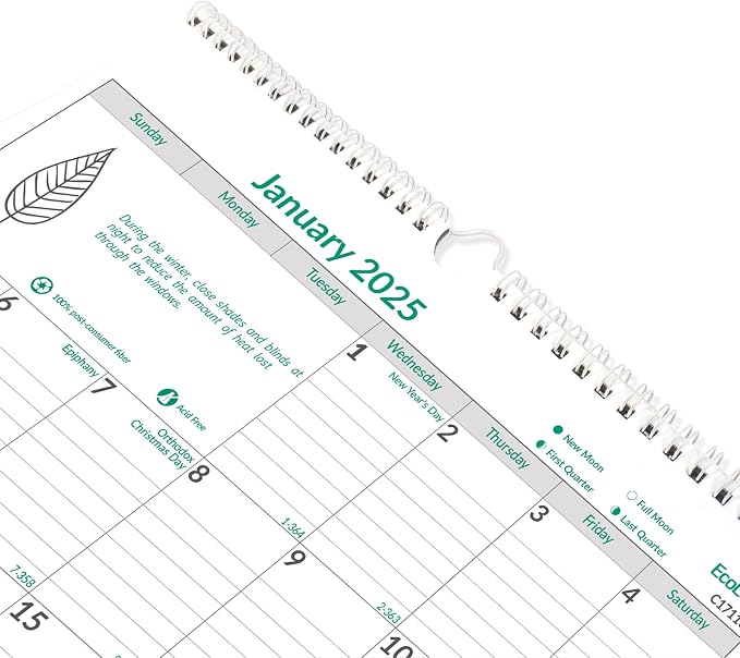 Brownline® 2025 EcoLogix® Monthly Wall Calendar, 12 Months, January to December, Twin-Wire Binding, 12" x 17", Recycled (C171103-25)