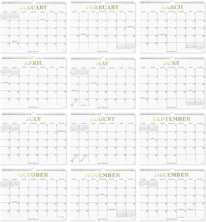 S&O Gold Foil Wall Calendar from January 2026-June 2027 - Tear-Off Monthly Calendar - 18 Month Academic Wall Planner - Hanging Organizer to Track Anniversaries & Appointments - 13.5"x10.5”in