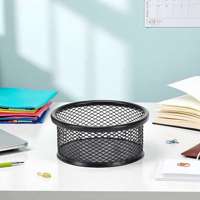 Black Metal Mesh Desk Organizer - Multi-Purpose Clip Holder for Office and School Supplies, Paperclip/Binder Clip Dispenser with Non-Slip Base (Home Office, Classroom, Study Desk Accessories)