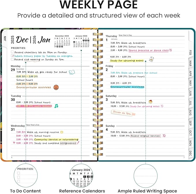 2026 Planner, Weekly and Monthly Calendar Planner for Women, Jan 2026 - Dec 2026, Hardcover Planning Agenda book with Tabs, Spiral Bound, Inner Pocket, Perfect for School Office Supplies, 6.3" x 8.5" - Tropical Palms