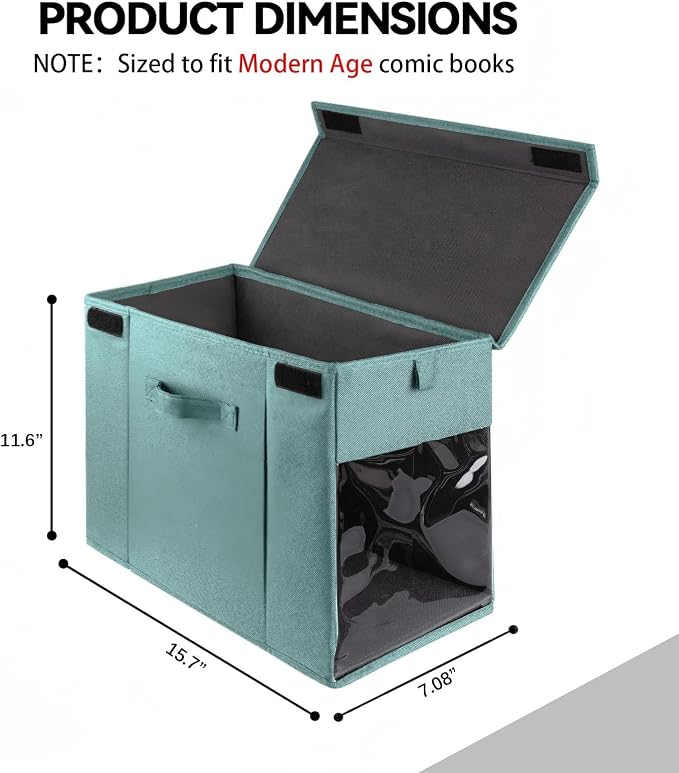 2 Pack Comic Book Storage Box with Lid for Modern Age, Collapsible Magazine Organizer with Clear Window, Green