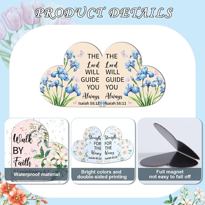 Bible Christian Magnetic Bookmark for Women - Wxiben 30 Pcs Religious Floral Heart Bookmarks Inspirational Flower Book Marks Page Magnets Marker Clip for Women Church Book Lovers Student Teacher Gift