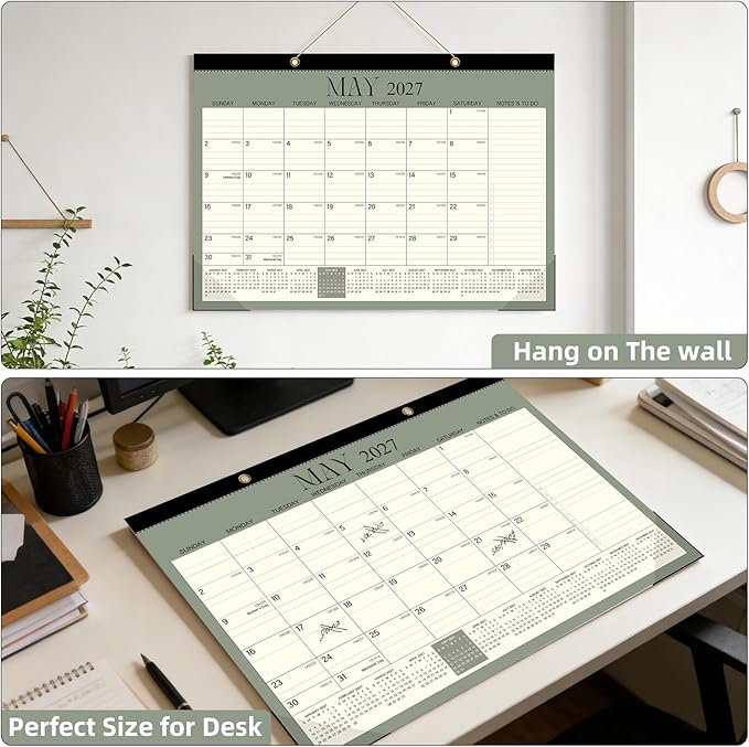 Tcamp Desk Calendar 2026-2027, 18-Month Desktop Calendar from July 2026 to December 2027, Large 17" x 12" Monthly Desktop & Wall Calendar for Home Office